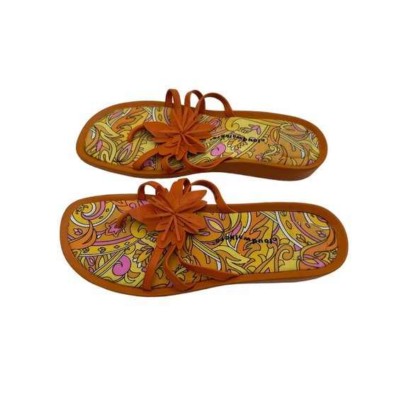 Cloudwalkers Orange Sandals Floral Flip Flop 11W Clove 9483 Coquette Colorful - Picture 2 of 6